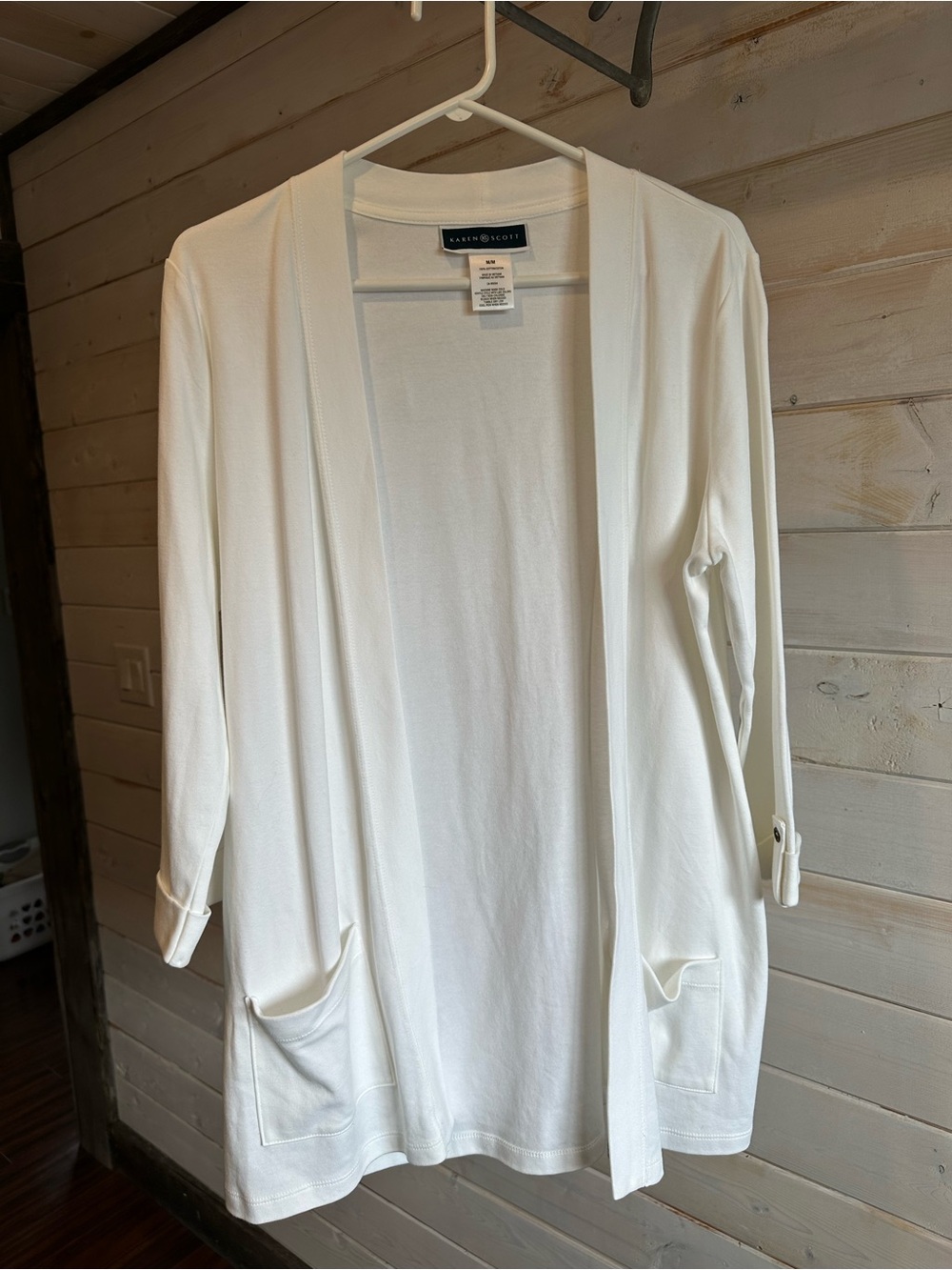 Karen Scott | White 100% Cotton Open Front Cardigan